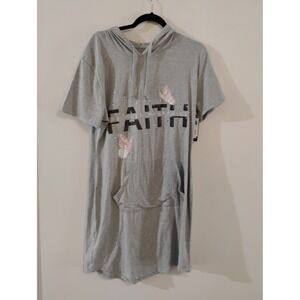 Ashley Blue Faith Can Move Mountains Hooded T-Shirt Dress Grey XL NWT